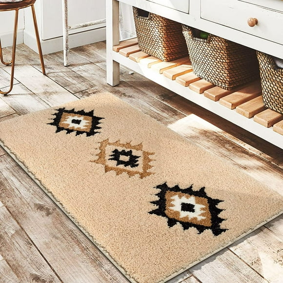 Tapis de Bain Antidérapant Boho Bliss - Tapis Géométrique Beige Crème pour Salle de Bain, Cuisine, Entrée - Décoration de Ferme de Luxe Douce, 16 x 24