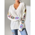 thumbnail image 5 of Womens Classic Boho Floral Crochet Long Sleeve Sweaters Casual Pullover Knitwear for Fall Winter 2025 White M, 5 of 8