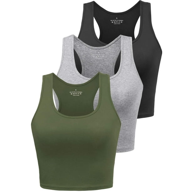 Sports crop Tank Tops for Women cropped Athletic Yoga Tops Racerback  Running Tanks cotton Workout Shirts Sleeveless Undershirts Exercise gym  clothes 3 Pack BlackgreyOlive S 