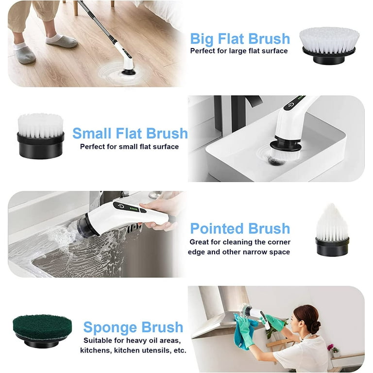 WLRETMCI Electric Spin Scrubber,Cordless Cleaning Brush with 8 Replaceable  Brush Heads Extension Handle,Bathroom Power Shower Scrubber for Tub Floor  Tile,Gifts for mom 