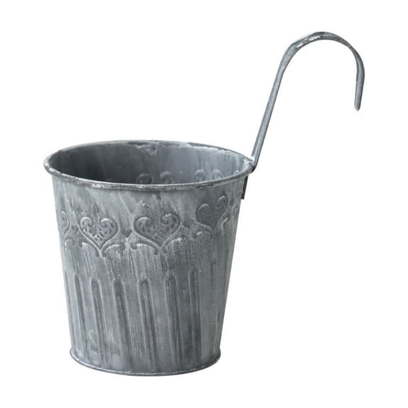 Metal Hanging Planter Railing Flower Pots Rustic Iron Bucket With Hook For Balcony Fence Patio Deck Decor 7.1 Inch Gray