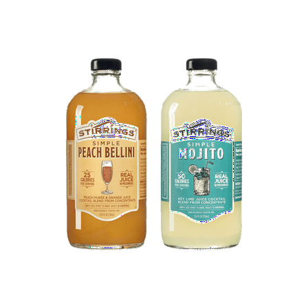 Stirrings Simple Peach Bellini & Simple Mojito Non-Alcoholic Cocktail Mix, Variety 2-Pack 25.4 fl. oz. (750ml) Bottles