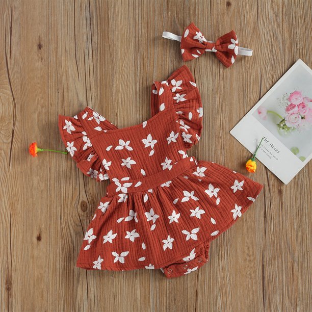Falda Vestido mameluco para niñas pequeñas, 2 uds., monos fruncidos, vestido, ropa de bebé a la moda Ygjytge Naranja T 9/12 M Única para Niña