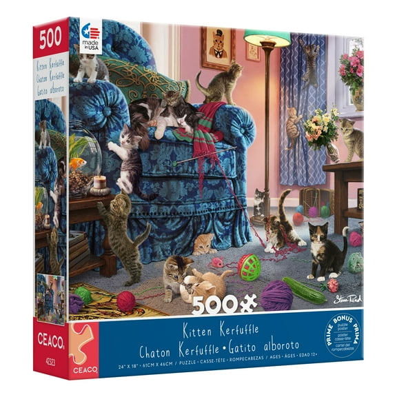 Ceaco Steve Reed Kitten Kerfuffle 500-Piece Interlocking Jigsaw Puzzle for Children Ages 14