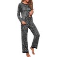 thumbnail image 3 of Women's Long Sleeve Sleepwear Soft Crew Neck Pyjama Set,Spot Black, 3 of 5