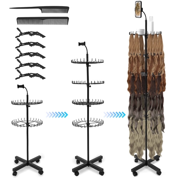 Austok Braiding Hair Rack Standing Hair Extension Holder with Phone Holder Height Adjustable for Hairstylists and Braiders