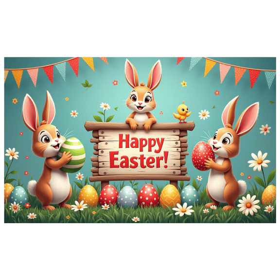 Colorful Easter Banner Happy Easter Bunny Decorative Spring Background for Kids Party Celebration Event