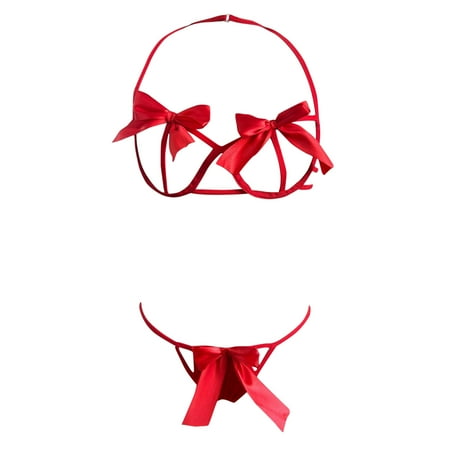 Upioiwer Sostenes Para Mujer Bra Pack Women Plus Size Bow Decor Cut Out Underwire Lingerie Set Two Piece Underwear Bowknot Lace Lingerie Underwear Sleepwear Steel Ring Pajamas Garter Cute Bras