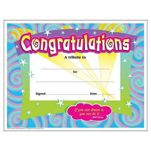 Certificate Congratulations Spirals, 8.5 x 11 in. - 30 Per Pack - Pack of 6