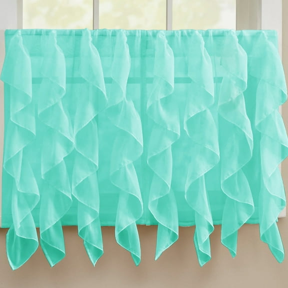 Sheer Voile Vertical Ruffle Window Curtain 36" Tier Pair - Sea