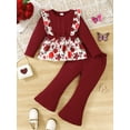 thumbnail image 2 of 4T Baby Girls Clothes 4T Girls Fall Winter Pant Set Toddler Girls Long Sleeve Round Neckline Floral Top Pants 2PCS Set Red, 2 of 9