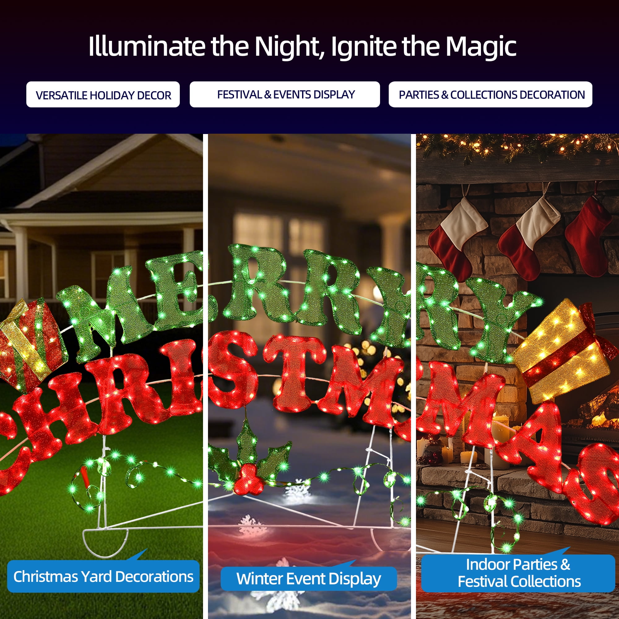 Starfree 60"L Merry Christmas Sign Outdoor Christmas Yard Decoration Light Outdoor Christmas Lawn Ornaments Yard Sign Decor with LEDs for Porch Garden