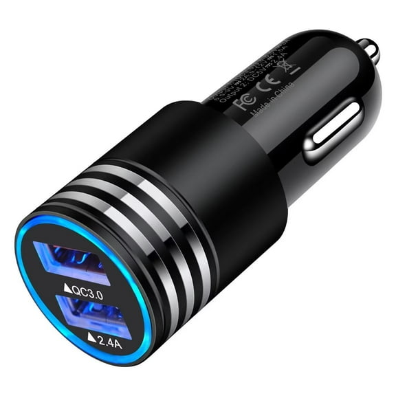 Car Charger,AILKIN QC 3.0&2.4A Fast Charge Car Cigarette Lighter Socket Quick Fast Charging Dual USB Car Charger Adapter,Black