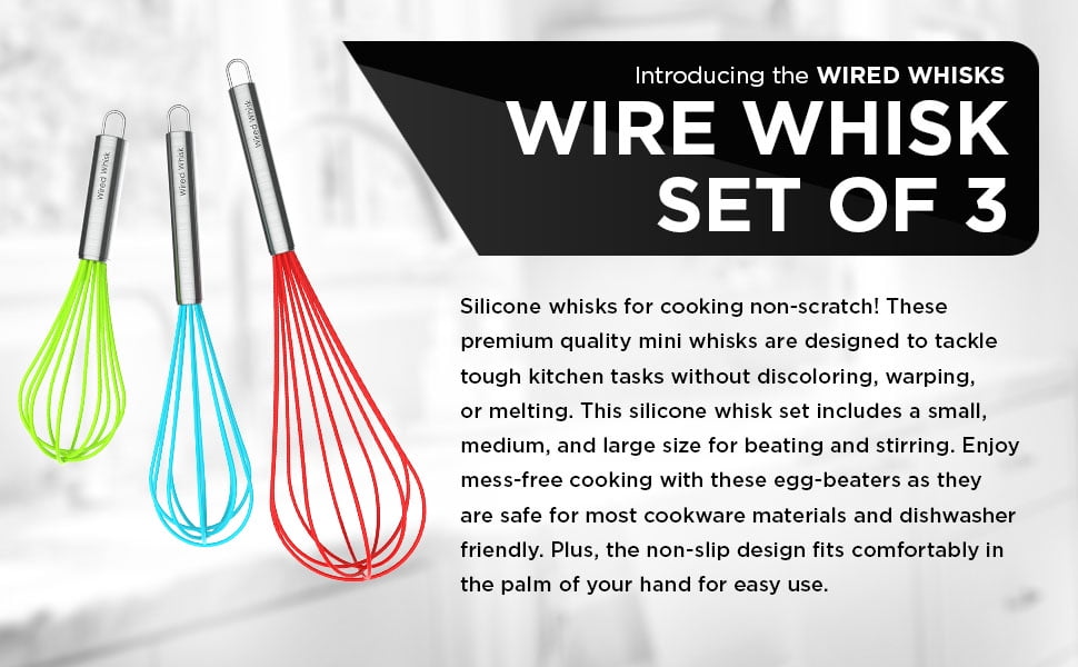CASAKITCHN Silicone Whisk Set of 3, Very Sturdy, Silicone Whisks for Cooking Non Scratch Pots, Rubber Whisk, Enjoy Wisk Cooking Egg and Milk Beating, Stirring