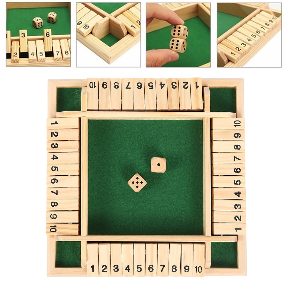 4 Sided Large Wooden Board Game, 8 Dice + Shut-The-Box Rules Adults Risk Management Smart Game for Learning Numbers 2-4 Players Strategy for Kids 4-Way Shut The Box Dice Game by GrowUpSmart 