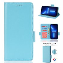 Wallet Case for iPhone 14 6.1 Inch, Soft Silicone Lychee Pattern PU Leather Shockproof Flip Cover with Card Slots Holder Magnetic Clasp Lock Drop Resistant Kickstand Phone Case,Cyanblue