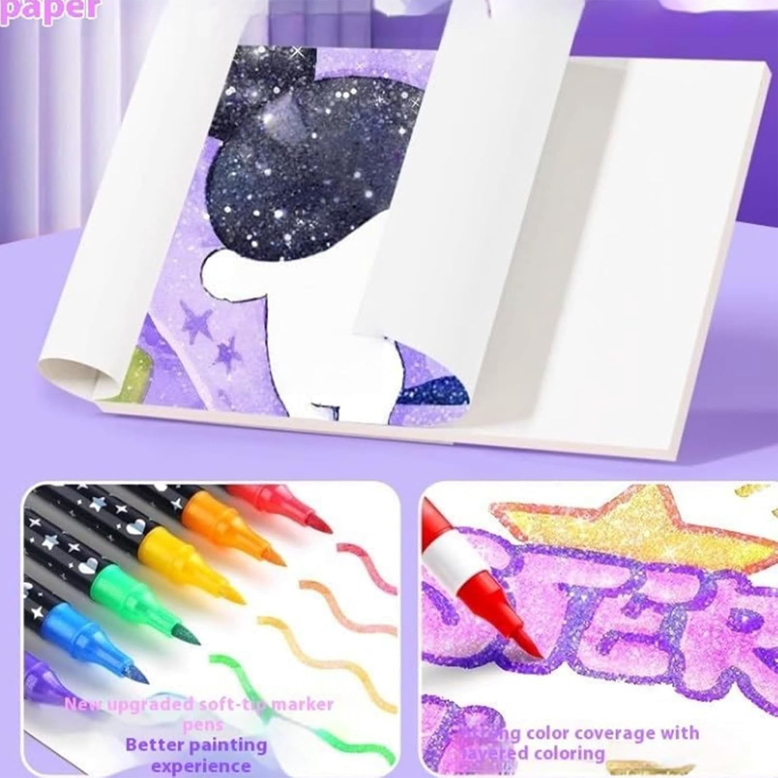 ZOURIH Glitter Gel Pens,24 Pack Glitter Pen with Case for Adults Coloring Books,Artist Colored Gel Markers for Drawing Scraobooking Writing Doodling,24 Colors