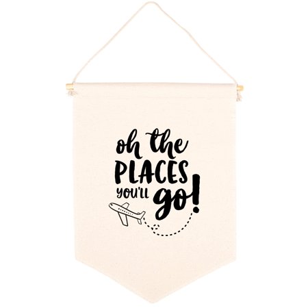 Koyal Wholesale Hanging Wall Canvas Banner, Oh The Places You'll Go Canvas, Nursery Wall Decoration Banner, 1-Pk