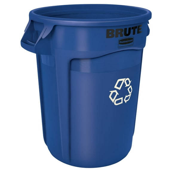 Rubbermaid Commercial 263273BE Brute Recycling Container, Round, Plastic, 32 gal, Blue