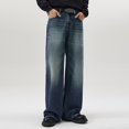 thumbnail image 2 of KKBOTIVE Mens Travel Pants Elastic Waist Denim Pants Casual Streetwear Loose Straight Leg Jeans Workwear Dress Pants ( Dark Blue Size: XXXL ), 2 of 4
