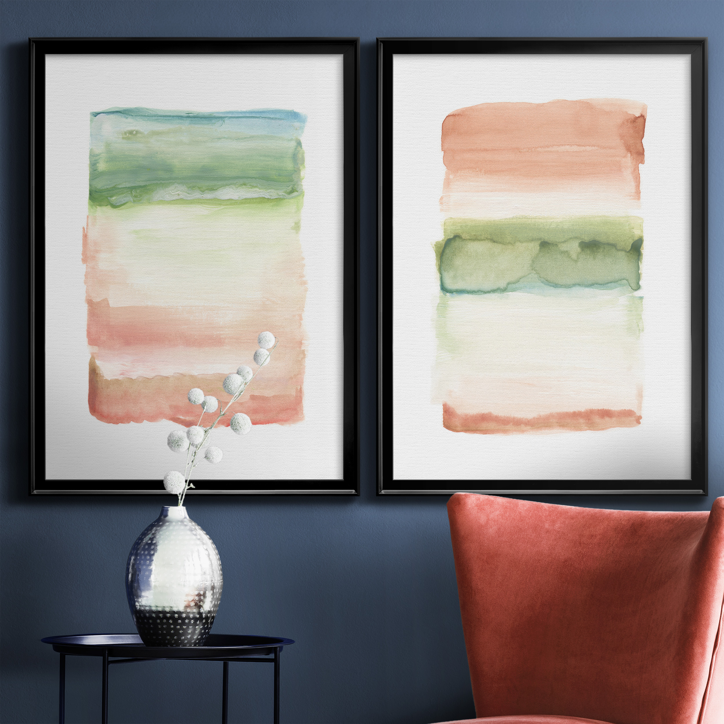 2 Piece Set Skye I Premium Framed Canvas - Ready to Hang - 26.5 x 36.5 Each - Black Frame