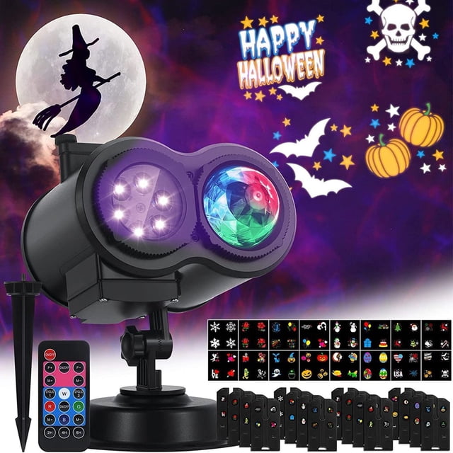 Halloween Projector Lights 2 in 1 Holiday Decorations Outdoor Indoor 26 HD Effects Ocean Wave LED Projector IP65 Waterproof and Remote Control Timer Gift for Christmas Birthday Themed Par