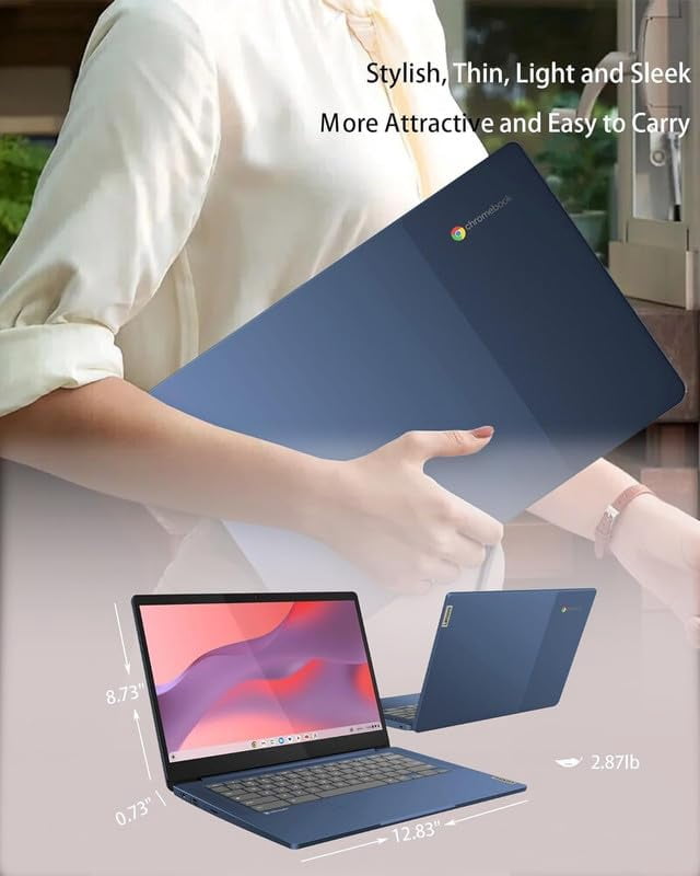 Lenovo Chromebook 14" Touchscreen Slim Laptop Business Student, 8-Core MediaTek Kompanio 520, 4GB RAM, 128GB Storage (64GB eMMC+64GB Card), WiFi 6, Long Battery, Chrome OS+MarxsolAccessory