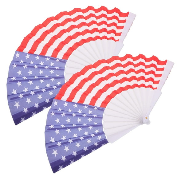 WHAMVOX 2pcs 4th Of July Hand Fans Folding Patriotic Fans For Usa American Flag Independence Parade Dancing Festival Craft Dance Decoration Party Favors