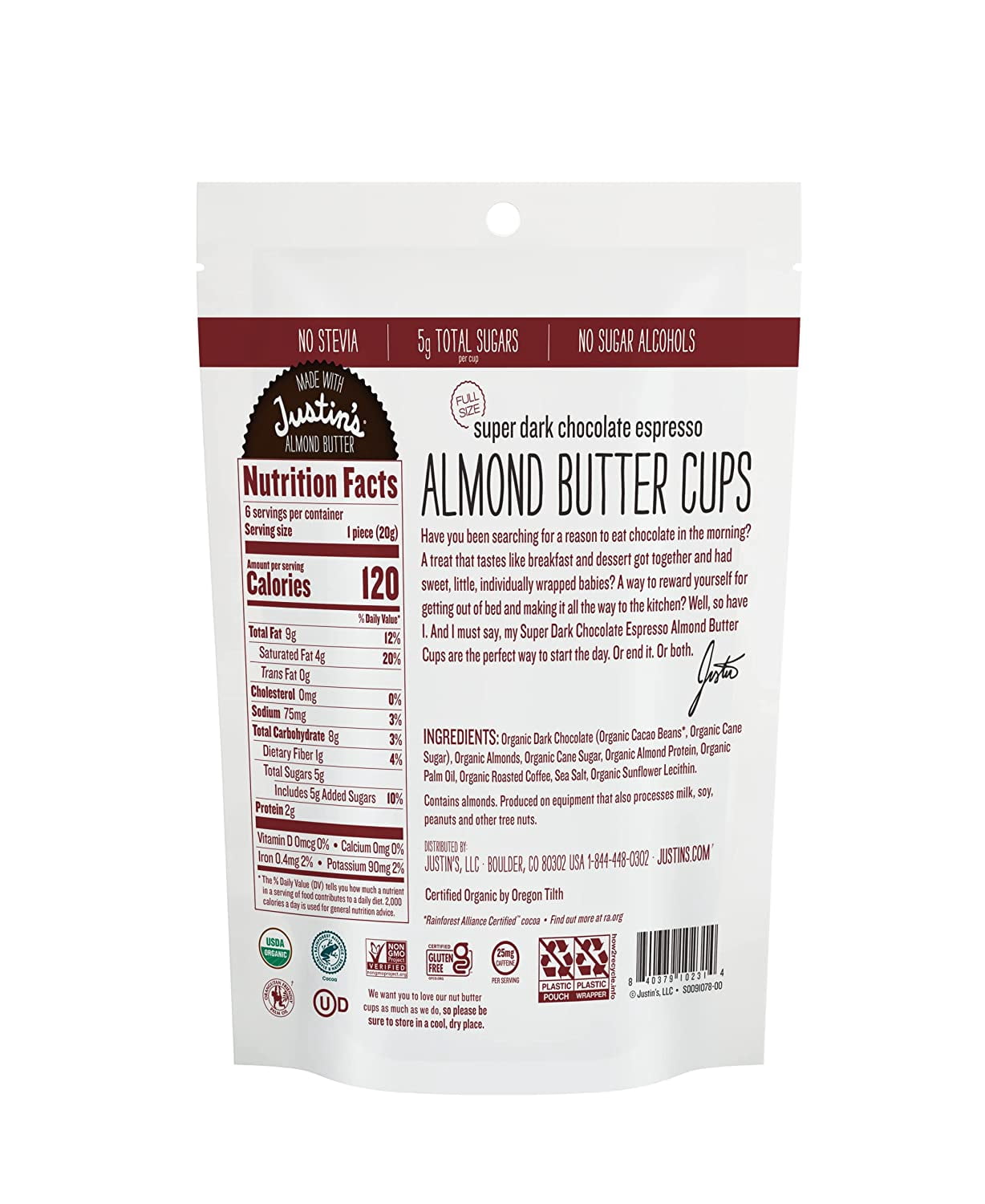 Justin's - Almbtr Dark Chocolate Espresso - Case Of 6-4.2 Oz