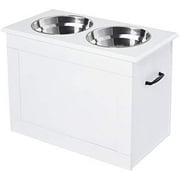 Raised Pet Feeding Storage Station with 2 Stainless Steel Bowls Base for Large Dogs and Other Large Pets