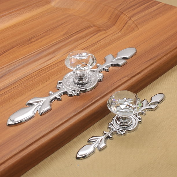 Tirador de cristal para puerta de armario de estilo europeo, moderno y sencillo, con un solo orificio y fondo plateado