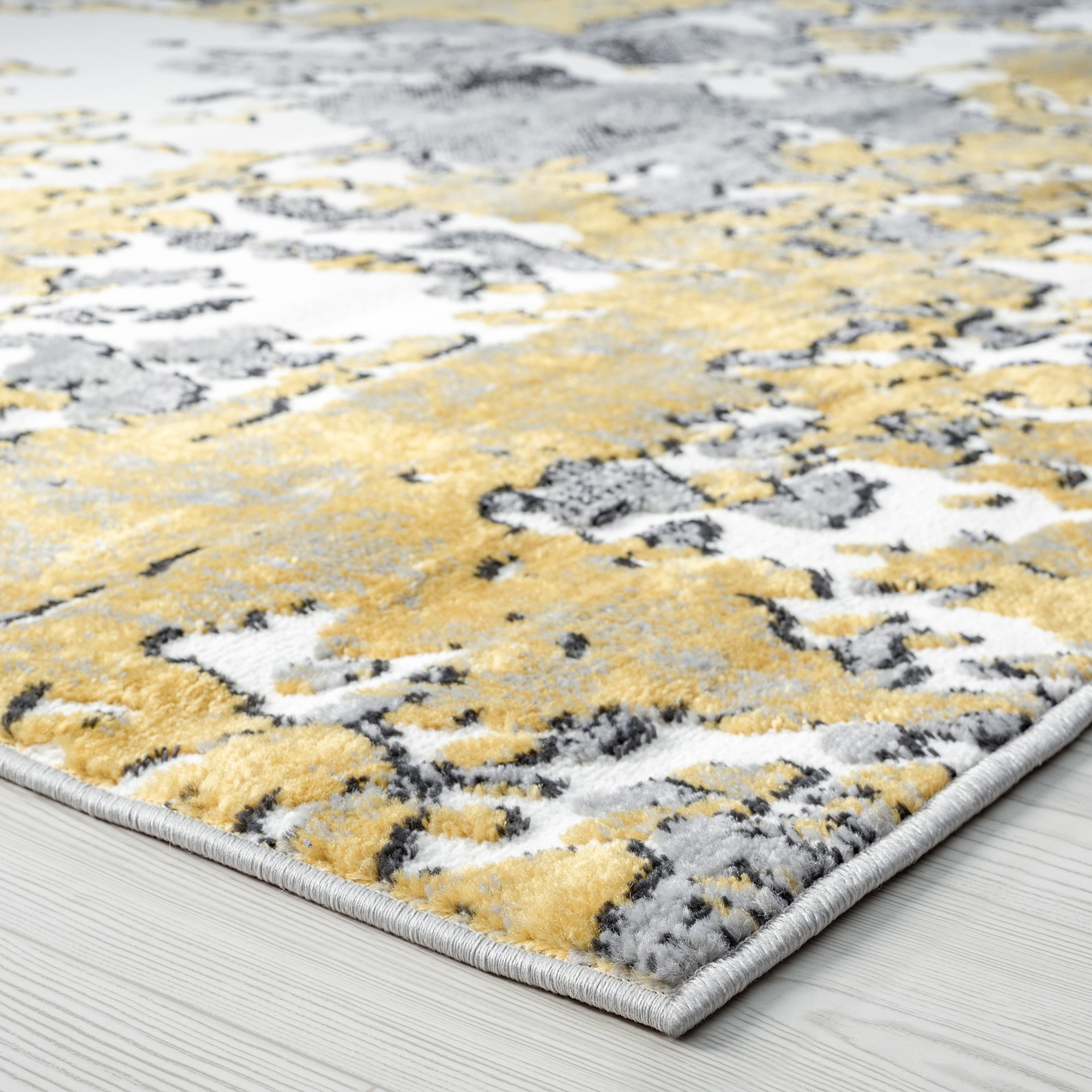 Contemporary 8x10 Area Rug (7'11'' x 10'3'') Abstract Yellow, Gray Living Room Easy to Clean