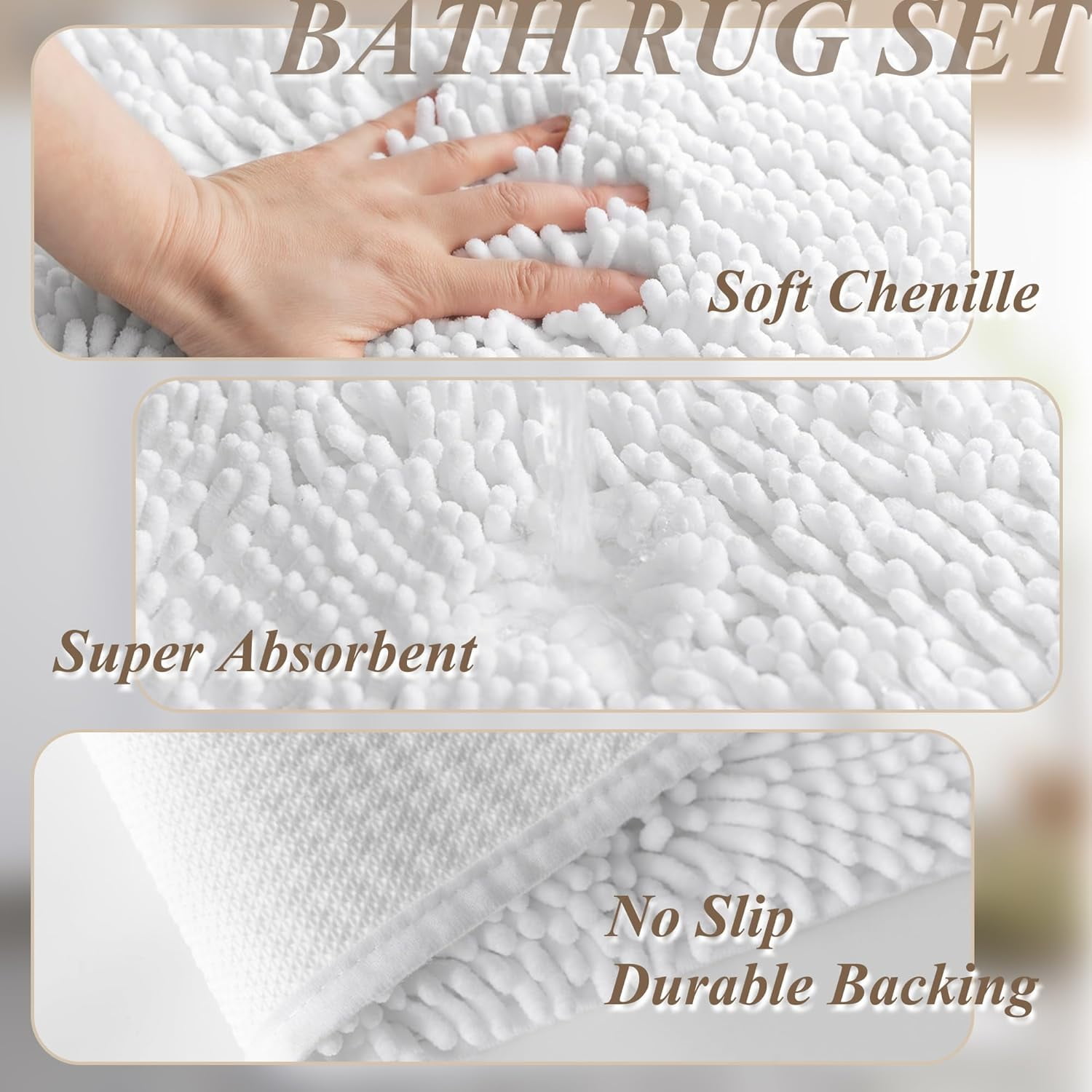 Zordlmo Easy Hang Fabric Shower Curtain with Snap-in Liner and Bath Rug Set, 72" x 74", White