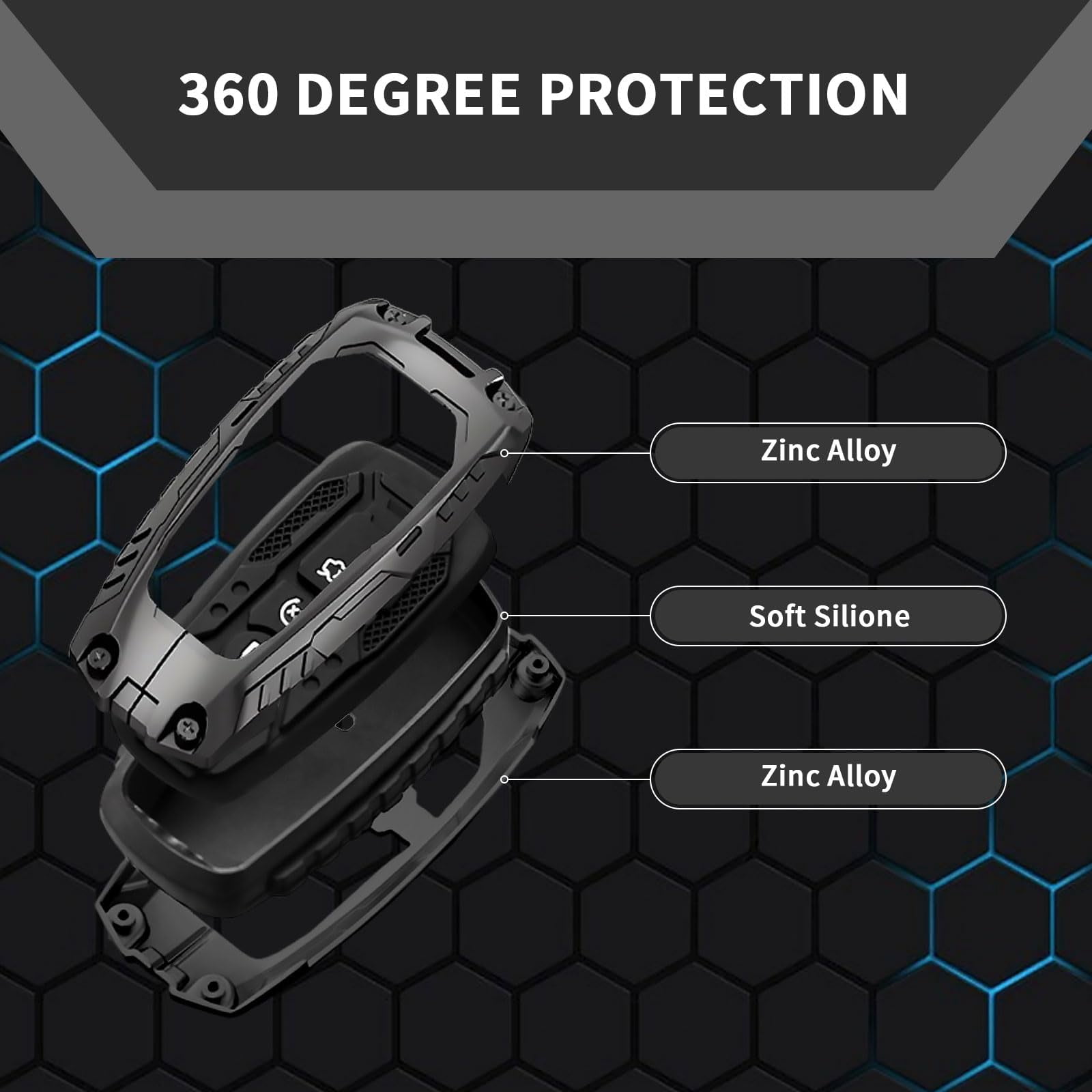 Heavy Duty Key Fob Cover for Ford F150 F250 Explorer Escape Edge, Shockproof Key Case Protector with 3/4/5 Buttons, Anti-Scratch Rubber Keychain