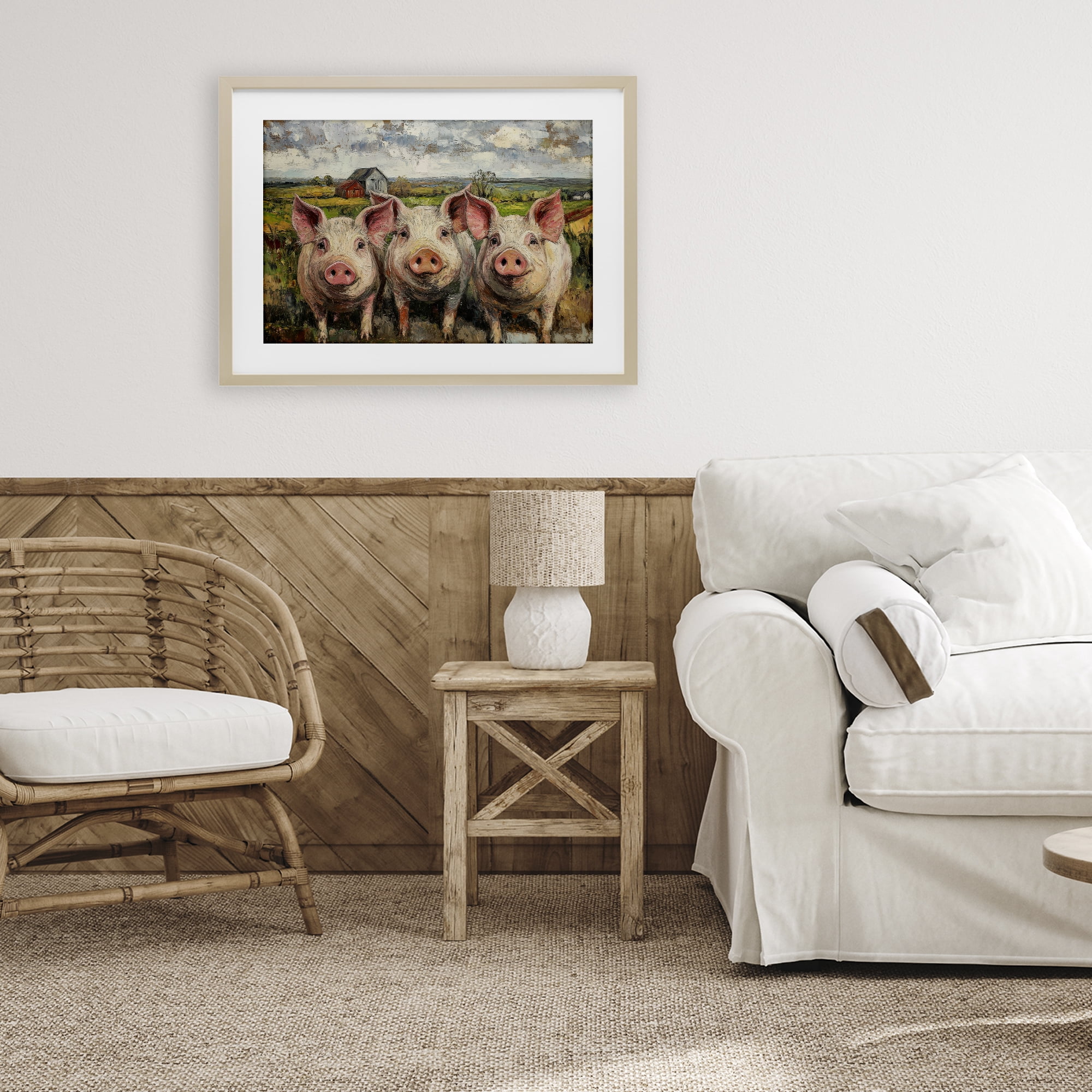 Stupell Industries Classic Barnyard Pigs in Countryside Birch Framed Print Under Glass, design by Petal Prints Design
