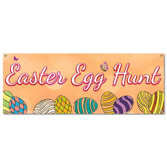 Easter Egg Hunt | 18" X 48" Banner | Outdoor Vinyl Sign With Grommets | Happy Bunny Basket Advertising Displays | Made in The USA