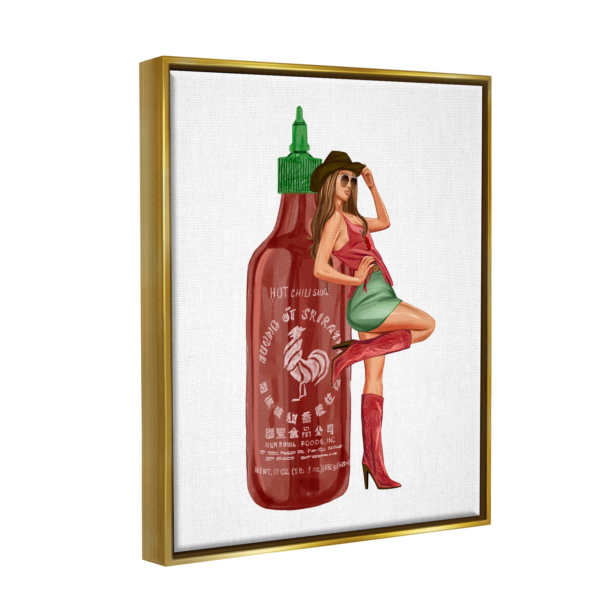 Stupell Industries Southern Girl Hot Sauce Bottle Beauty & Fashion Painting Gold Floater Framed Art Print Wall Art