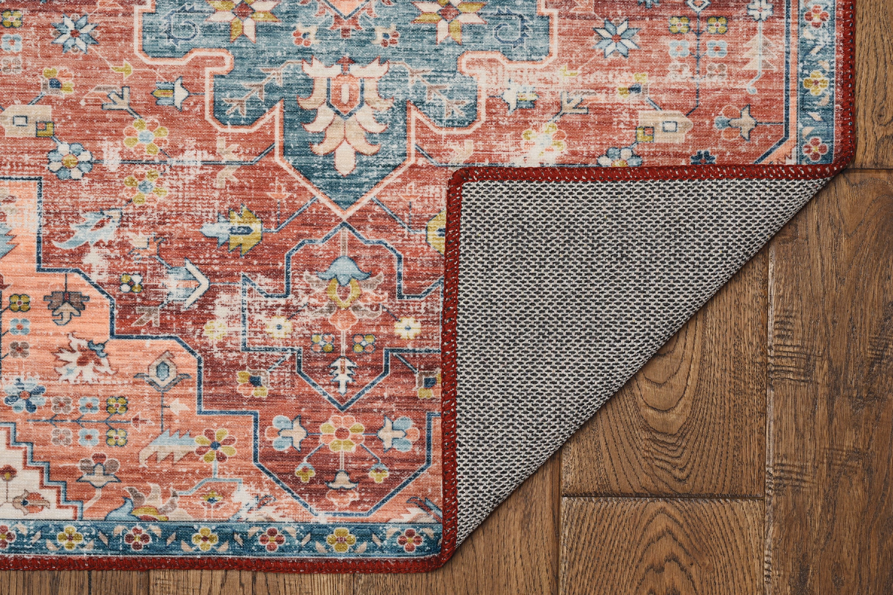 Linon Home Décor Washable Carter Area Rug or Runner Collection, Rust and Ivory, 5' x 7'