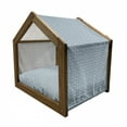 thumbnail image 2 of Damask Pet House, Symmetrical Flowers and Curls Wavy Lines Old Ornamental Curves Tile, Outdoor & Indoor Portable Dog Kennel with Pillow and Cover, 5 Sizes, Slate Blue Ivory, by Ambesonne, 2 of 5