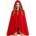 thumbnail image 2 of Women's Velvet Hooded Cape Bow Tie Closure Mid Length Party Dress Up Feastival Outfits, 2 of 8