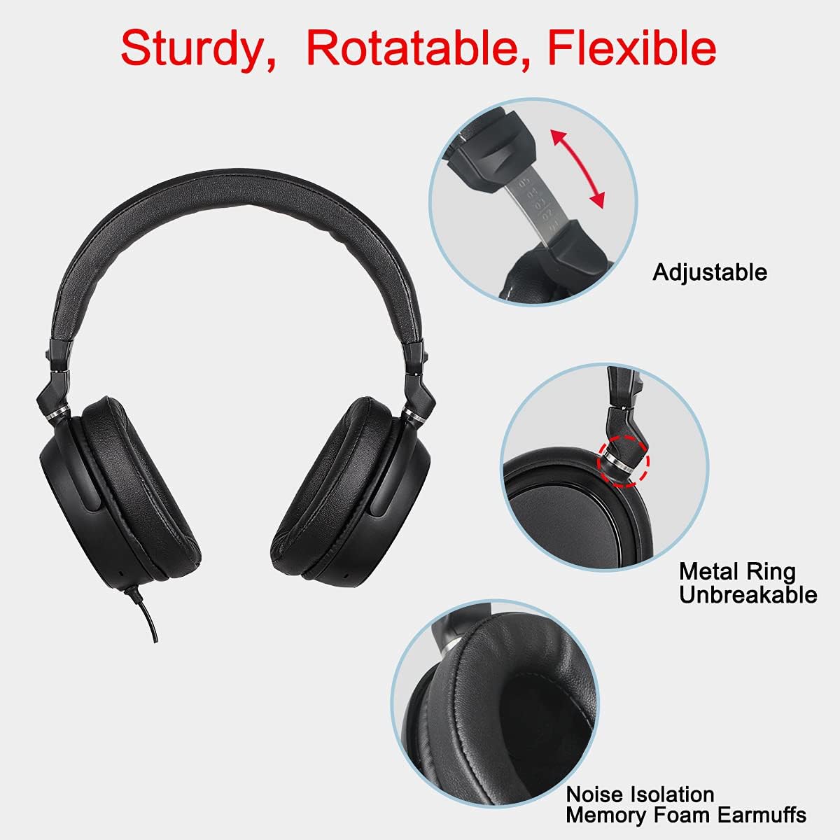 Simolio SM-906TV-W Over Ear Headphones With Extended Cable, Black