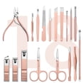 thumbnail image 3 of Manicure Pedicure Kit, Nail Grooming Tools, 18 In 1 Stainless Steel Nail Care Set with Rose Gold Finish and Pink Zipper Leather Travel Case, Portable and Durable, 3 of 8