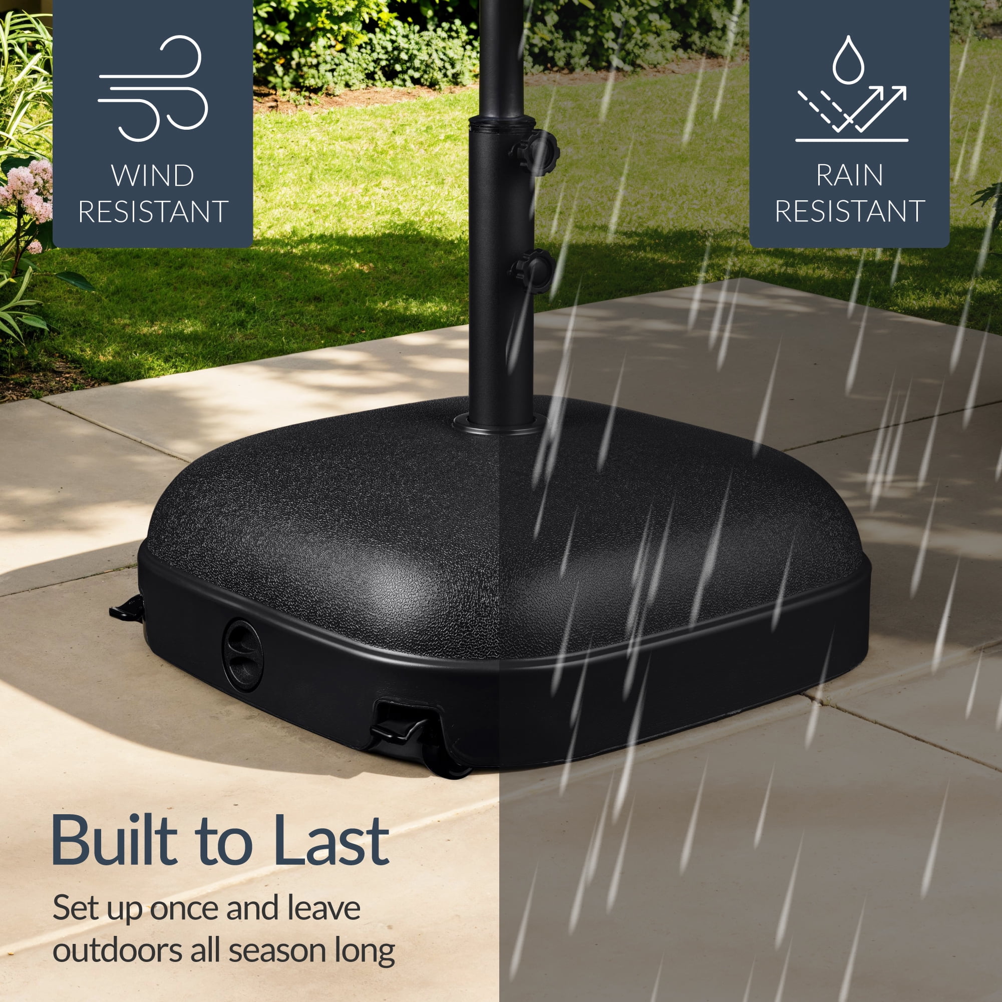 Best Choice Products 123lb Capacity Fillable Mobile Umbrella Base for Patio, Deck, 4 Wheels - Dome Square Black