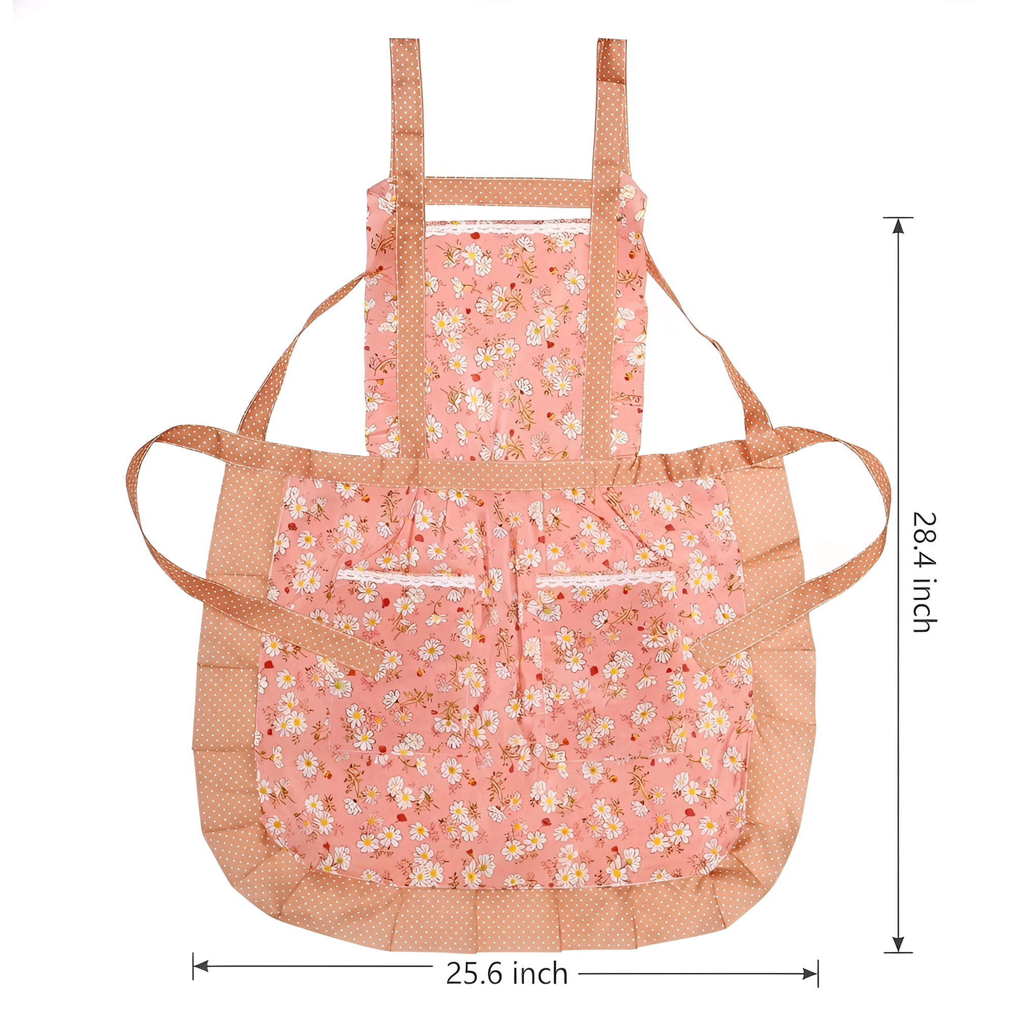 Unique Bargains Durable Floral Kitchen Apron with Pockets and Adjustable Tie Pink