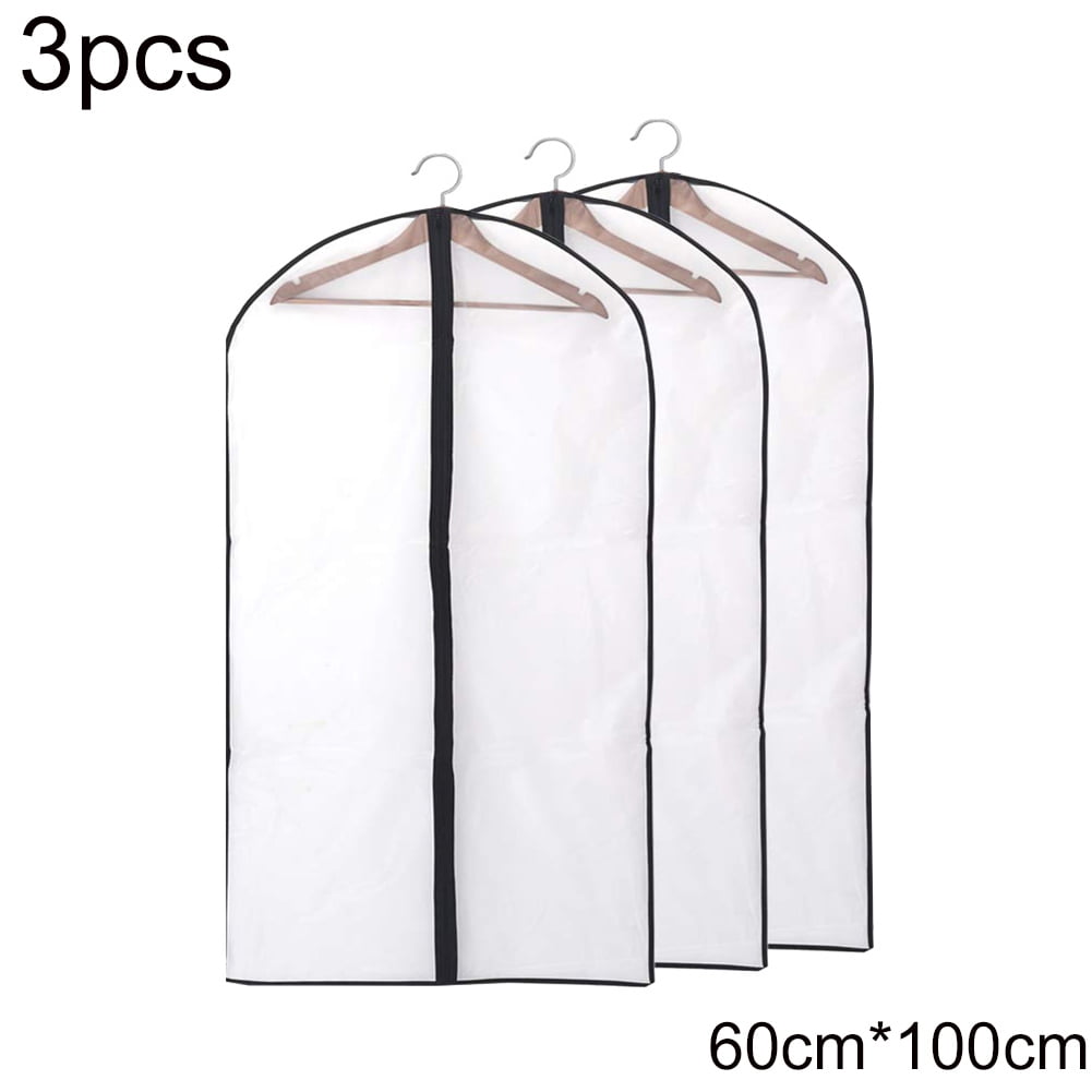 Naierhg 3Pcs Clear Garment Clothes Dust Cover Wardrobe Coat Suit Anti-dust Hanging Bag Black