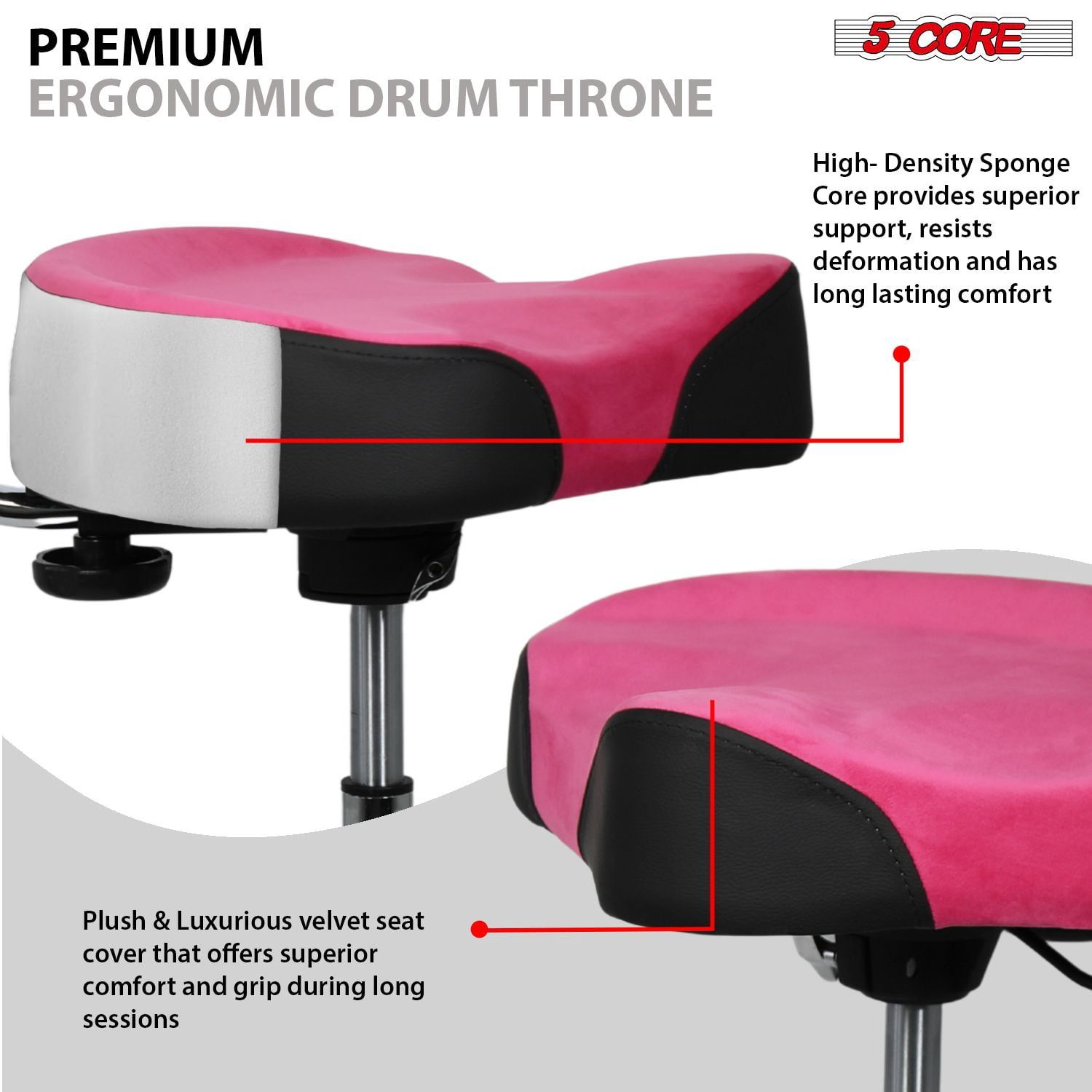Drum Throne with Backrest, 4" Padded Stool with Airlift Adjustment 19"-25", 441Lb Capacity Heavy-Duty Drum Stool for Drummers, Double-Braced Steel Base