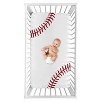 Sweet Jojo Designs Baseball Patch Red and White Photo Op Fitted Crib Sheet