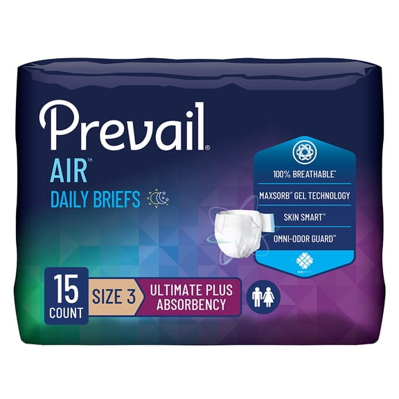 Prevail Unisex Breezers 360 Maximum Absorbency Incontinence Briefs, Size 3, 15 Count