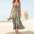 thumbnail image 2 of TJAZFJPA Robes à Motifs pour Femmes Mode Maxi Robes pour Femmes Été Sans Manches Boho Robe Décontractée Col en U Longues Robes de Plage Vacances Robe Noire Serrée Longue Robe de Soirée pour Femmes, 2 of 5