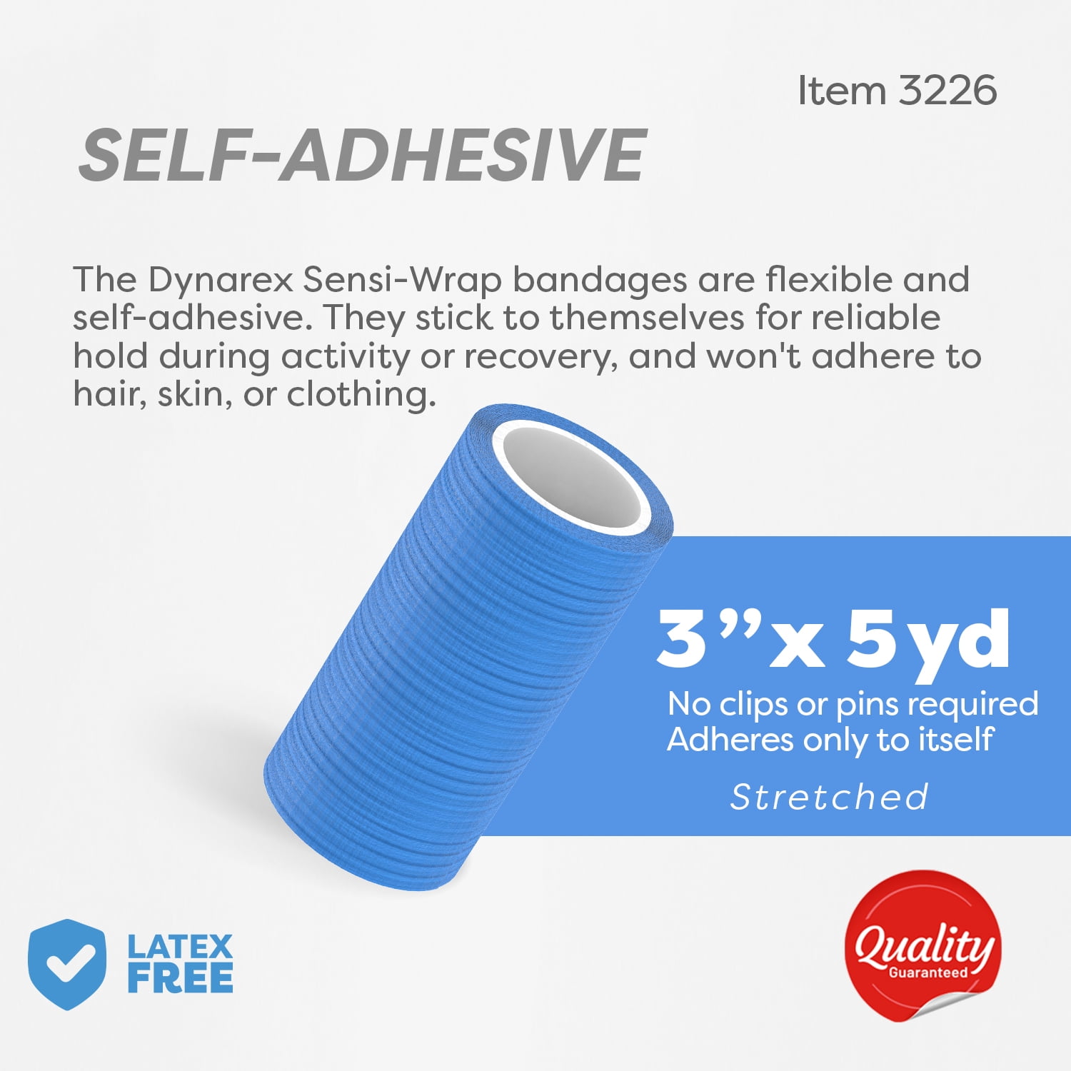 Dynarex Sensi-Wrap Self-Adhesive Bandages, 24-Pack, 3" x 5 yards, Dark Blue, Latex-Free, Colored Elastic Cohesive Athletic Tape, Tattoo Grip & Vet Wrap